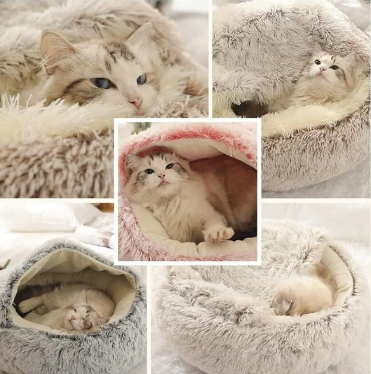 Cama de Pelúcia Quente e Confortável para Gatos